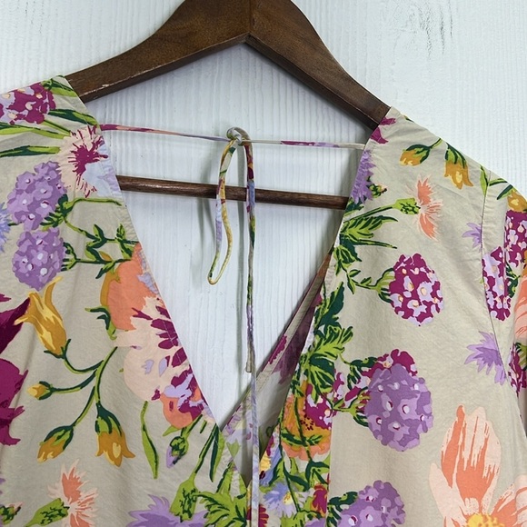 H&M -  Bright Floral Colorful  Deep V Neck Tie Back Mini Dress Size Medium - Picture 11 of 11